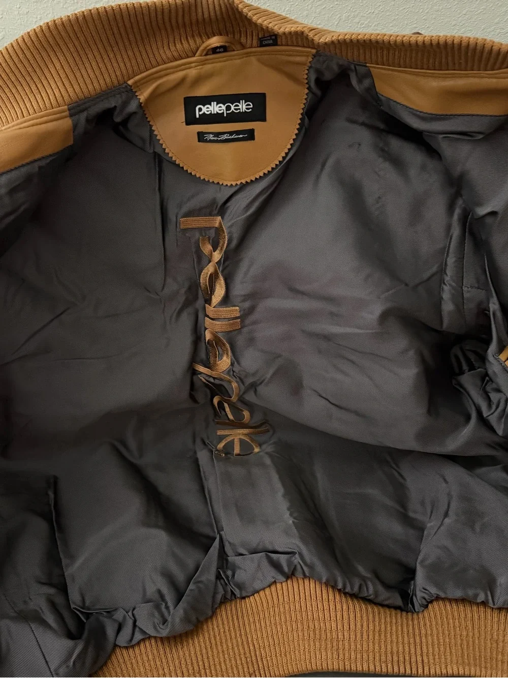 Pelle Pelle Multi-Panel Leather Bomber Jacket in Tan, Brown, Black, Cream
